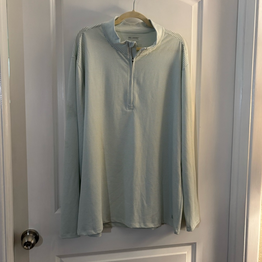 Men's Reel Legends Light Mint Stripe Quarter-Zip Long Sleeve Shirt Sz XL
